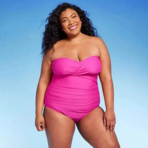 Full Coverage Tummy Control Twist-Front One Piece Swimsuit - Kona Sol™ Pink 20 - Picture 1 of 4
